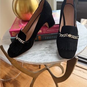 Kate Spade Black Suede Women's Loafers with Chain Detail